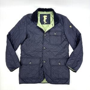Lightly Insulated Button-Up Barn Coat Diamond Quilted Jacket Size M Navy Chore